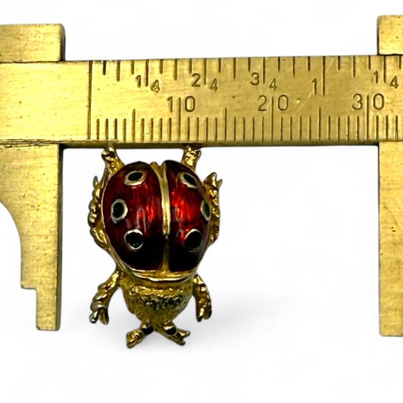 Vintage Erwin Pearl Red Lady Bug Gold Tone Pin Brooch Insect Whimsy Dainty Lucky - Picture 4 of 5